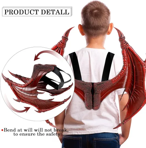 Vista 2 de Disfraz de alas de dragón, accesorios para niños, conjunto de máscara de cola de dinosaurio para niños