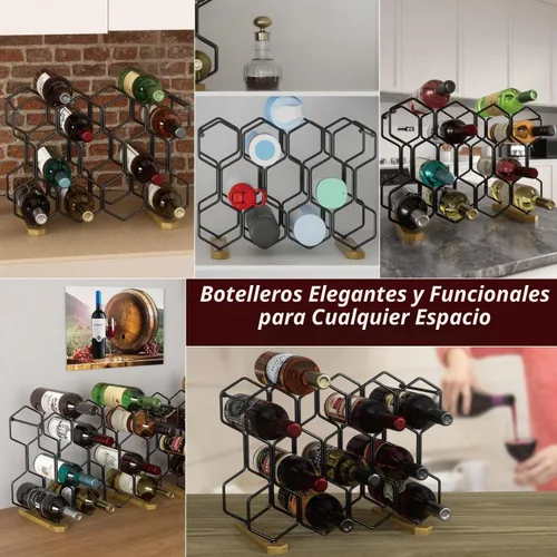 Vista 2 de Buruis Estante de vino para encimera, soporte para vino de 14 botellas con Negro