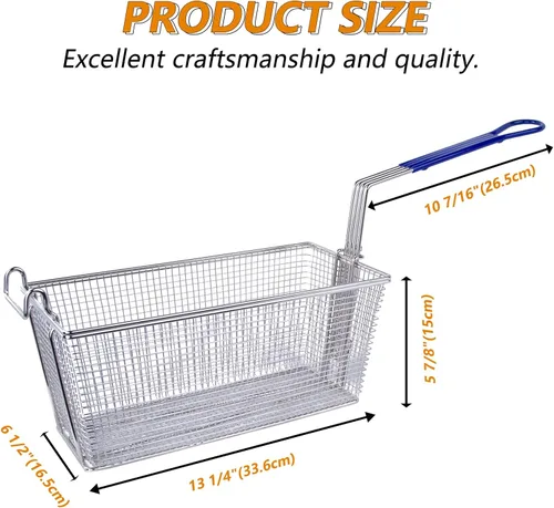 Vista 6 de Hakka - Paquete de 4 cestas comerciales para freidoras, 13.25 x 6.5 x 6 pulgadas con mango antideslizante, resistente niquelado para restaurantes