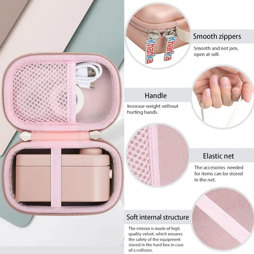 Vista 3 de khanka Estuche rígido de viaje compatible con la máquina etiquetadora MakeID, solo funda Rosado