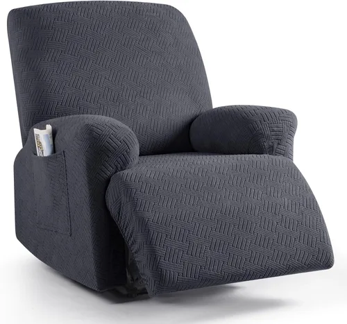 Vista 34 de KinCam Fundas para Reclinables, Fundas Elásticas para Sillas Reclinables, Fundas para Sofá Reclinable con Rayas Jacquard, Fundas Protectoras de Negro