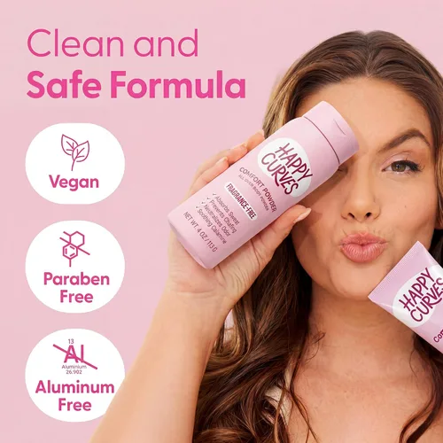 Vista 6 de HAPPY CURVES Comfort Powder: desodorante en polvo antirozaduras sin talco para el cuerpo y los pies para controlar las rozaduras internas del muslo