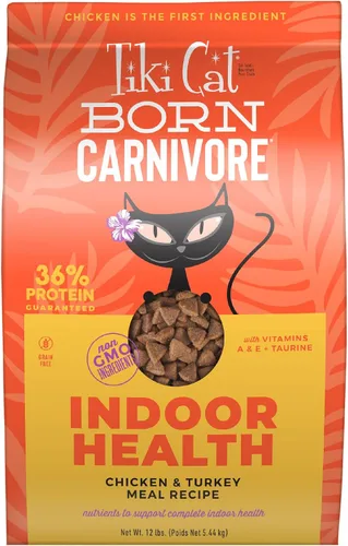 Vista 12 de Comida seca para gatos de interior Tiki Cat Born Carnivore Health, Harina de pescado de trucha y menhaden, Bolsa de 3 libras