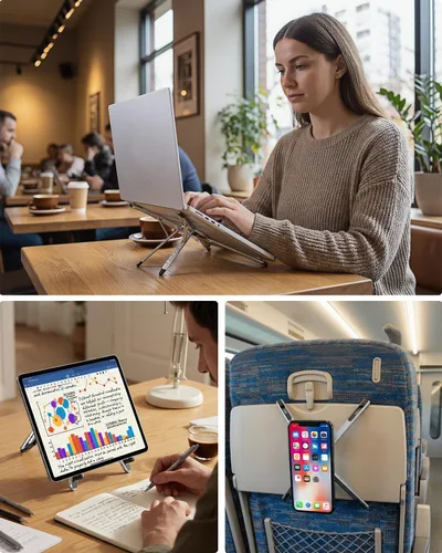 Vista 2 de Viozon Soporte portátil para computadora portátil, elevador plegable y ajustable para computadora con soporte magnético para teléfono, soporte