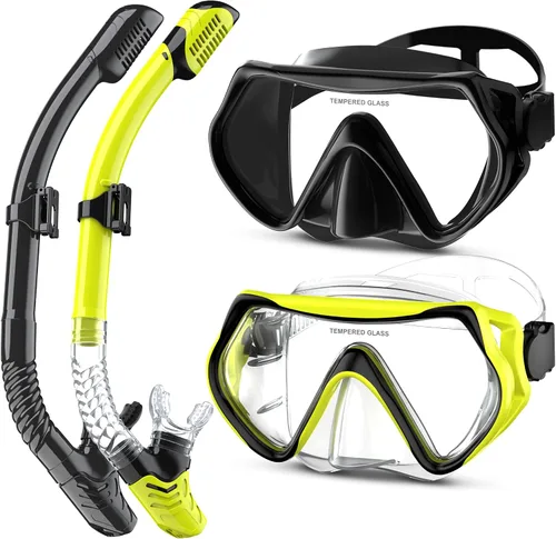 Vista 23 de Snorkeling Gear, Dry Snorkel Set180° Panoramic Wide View,Anti-Fog Scuba Diving Mask, Professional Snorkeling Gear for Free Breathing, Swimming