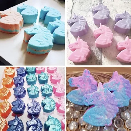 Vista 3 de Molde de silicona de unicornio para crayones de caballo, molde de silicona para bombas de baño de unicornio, moldes para jabón, dulces, chocolate