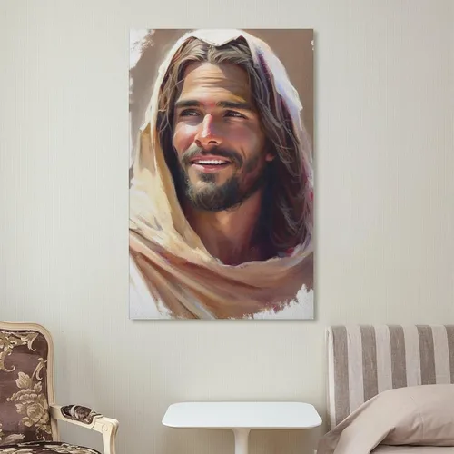 Vista 7 de Impresionante estética artística Jesús riendo, arte de Cristo en acuarela, Cristo sonriente, impresiones artísticas de Jesús, pinturas artísticas