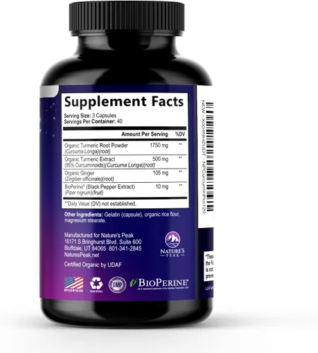 Vista 9 de Suplemento de curcumina de cúrcuma – 1750 mg de cúrcuma orgánica por porción – 95% curcuminoides, jengibre y pimienta negra BioPerine para una mejor