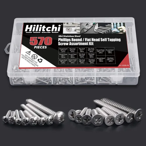 Vista 7 de Hilitchi 570 unidades de tornillos autoperforantes modelos M 3 4 5 6, de acero inoxidable con cabeza plana y Phillips, kit de tornillos surtidos
