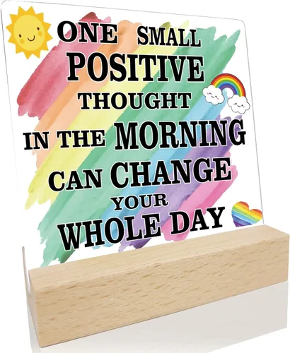 Vista 8 de ORIGACH Placa con citas inspiradoras, un pequeño pensamiento positivo en la mañana puede cambiar tu mesa todo el día con soporte de madera, citas