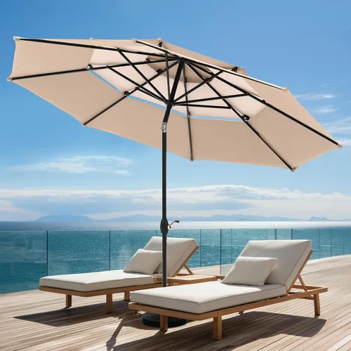 Vista 15 de PHI VILLA Sombrilla de patio de 10 pies, sombrilla de mesa grande ventilada de 3 niveles para exteriores, con 8 varillas resistentes y poste