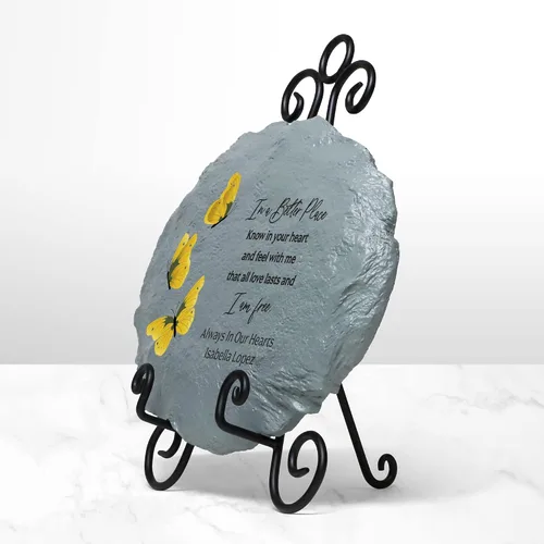 Vista 4 de Let's Make Memories Piedra de jardín de condolencias personalizada – Soy libre – Condolencia y regalo conmemorativo – Personalizar con mensaje -11