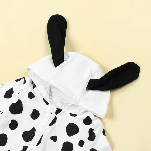 Vista 3 de Mameluco con capucha para bebé, niño, niña, dálmata, manga larga, con cremallera, para cachorro, ropa de otoño e invierno