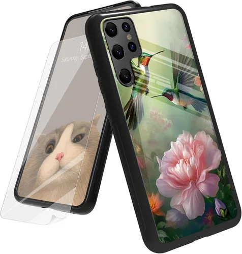Vista 191 de Funda para Samsung Galaxy A12 5G con protector de pantalla, parte trasera de vidrio templado + TPU de silicona suave que absorbe los golpes