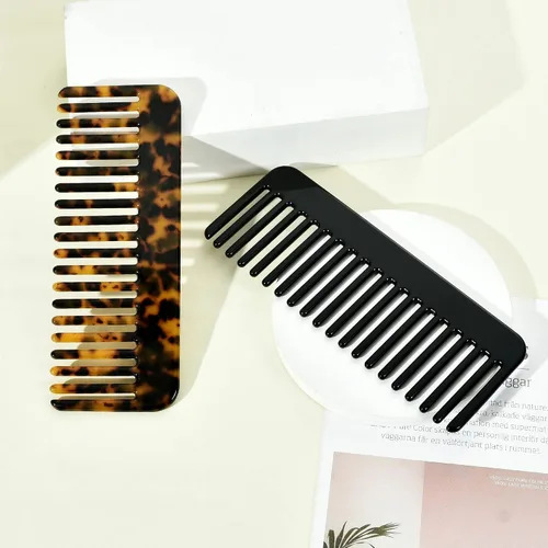 Vista 8 de Peine de dientes anchos, peine desenredante grande, peine desenredante de celulosa para cabello grueso, rizado, ondulado, húmedo y seco, paquete