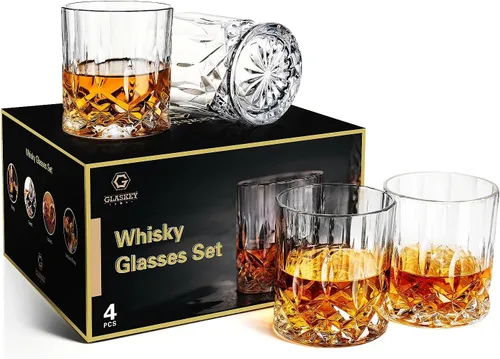 Vista 13 de GLASKEY Juego de 4 Vasos de Whisky, Vaso Old Fashioned de Cristal Sin Plomo, Vasos Tumbler Escoceses para Beber Bourbon, Coñac, Whisky Irlandés