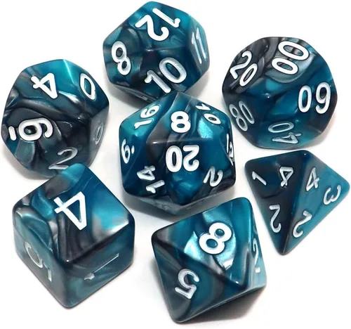 Vista 11 de DND - Juego de dados de nebulosa negra mezcla azul oscuro para Dungeon and Dragons D&D RPG juegos de rol, 7 dados poliédricos con bolsa de dados