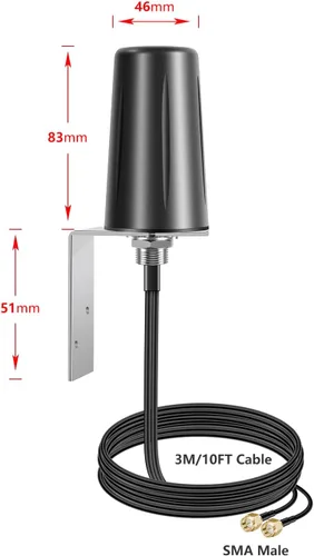 Vista 2 de 2x2 MIMO Omnidireccional de perfil bajo 4G LTE 5G Antena externa SMA Macho Conector con cable de 10 pies para aumentar el rendimiento de enrutadores