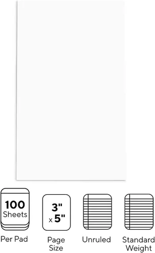 Vista 3 de STAPLES Bloc de notas Glue‑Top, 3" x 5", sin rayas, blanco, 50 hojas/bloc