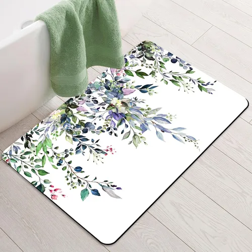Vista 11 de BBiggood Alfombras de baño salvia, alfombra de baño verde salvia con hojas de eucalipto, se ajusta debajo de la puerta, alfombra de ducha fina