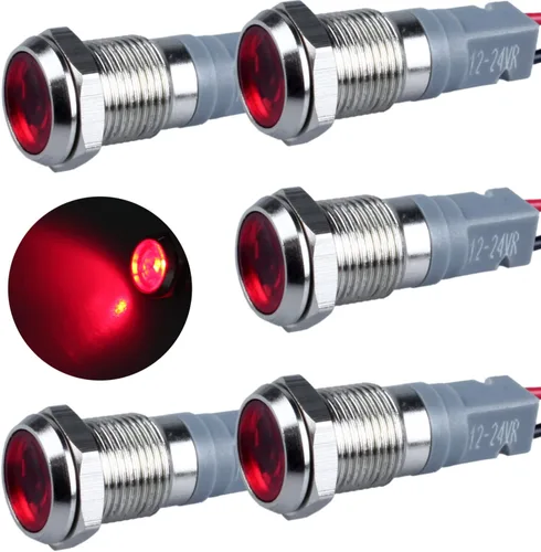 Vista 21 de 5 piezas de luz indicadora LED de 12V-24V de 6mm con orificio de montaje de 1/4" de 20mA, lámpara de señal de metal impermeable IP67 con ahorro