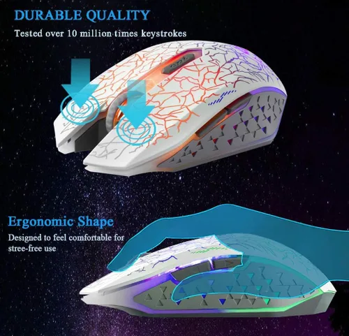 Vista 3 de VEGCOO C10 Mouse inalámbrico para juegos, mouse recargable para juegos, ratones ópticos silenciosos con receptor USB de 2.4G, 3 DPI ajustables, 7