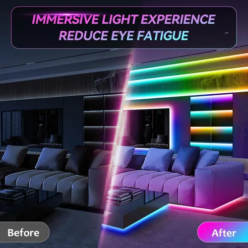 Vista 2 de Tira de luces LED, 150 luces LED RGB de 16.4 pies para TV de 32 a 75 pulgadas por detrás, sincronización de música, control de aplicación, tira LED