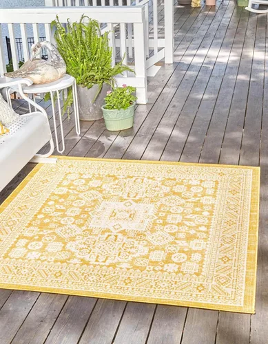 Vista 32 de Unique Loom Outdoor Aztec Collection Alfombra de área, Chalca (5 pies 3 pulgadas, octágono, aguamarina/marfil)