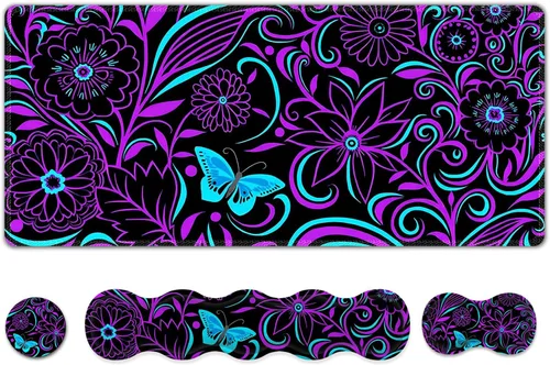 Vista 15 de Alfombrilla de mouse para juegos extendida mejorada, almohadilla para teclado y muñeca, juego de alfombrilla de mouse con soporte de muñeca, Artso