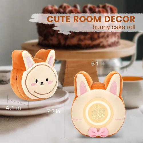 Vista 5 de QANYI Luz nocturna de conejo para niños, juguete de felpa suave con reloj despertador de conejo, luz de sueño para dormitorio, regalo, Navidad, Año