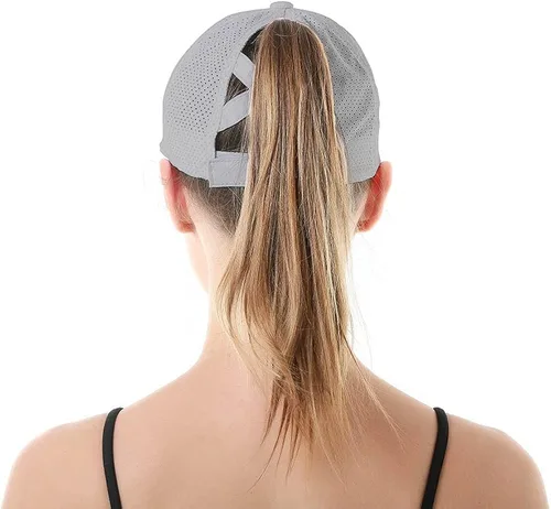 Vista 6 de Gorra de béisbol para mujer, con diseño de cola de caballo, ajustable, de malla de secado rápido, para correr, deportes, camionero