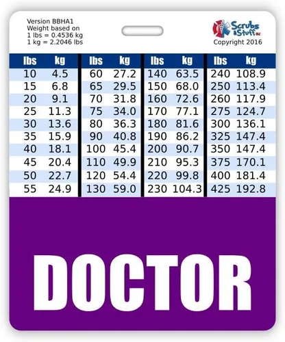 Vista 21 de Doctor Badge Buddy - Tablas de conversión horizontales con altura y peso (tamaño grande, negro)