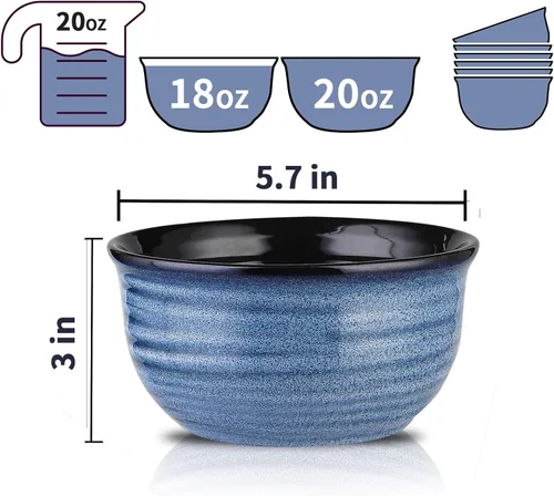 Vista 2 de MEKY - Juego de 6 tazones de porcelana para sopa de 20 onzas, tazones de cereales perfectos para pasta, aperitivos, avena, arroz, ensalada y helado