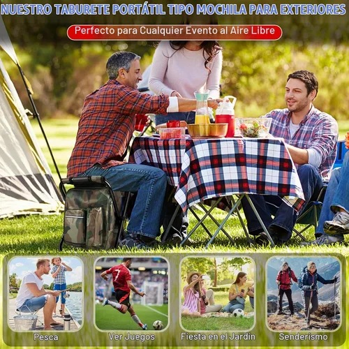 Vista 4 de Kikerike Mochila plegable con aislamiento, silla plegable para camping, caza, pesca, multifunción con bolsillo frontal y bolsillo para botella