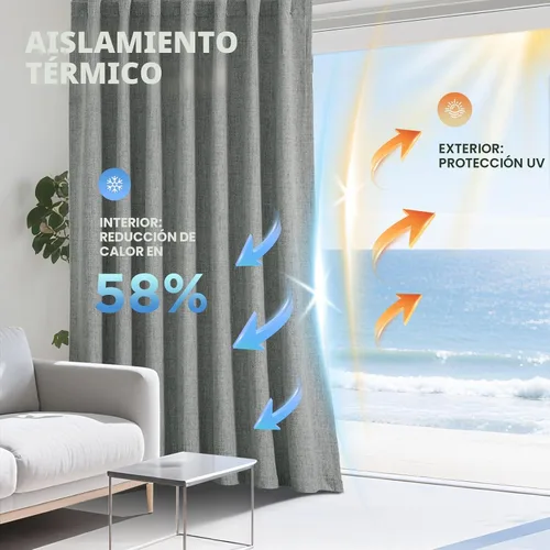 Vista 4 de Joydeco - Cortinas 100 % opacas para dormitorio, cortinas de lino natural, cortinas de bloqueo de luz con aislamiento térmico, bolsillo para barra