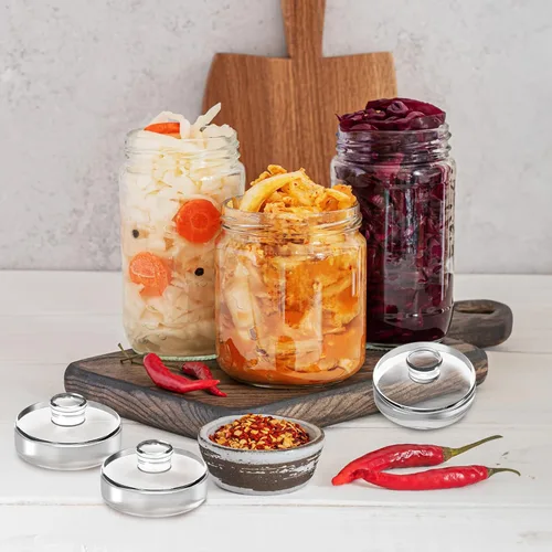 Vista 5 de Jucoan Paquete de 9 pesos de fermentación de vidrio con mango de fácil agarre, pesos de fermentación de vidrio pesado para frascos Mason de boca