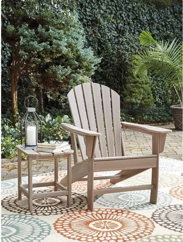 Vista 8 de Diseño de autor por Ashley - Silla para patio exterior Sundown Treasure Adirondack de HDPE, color marrón claro
