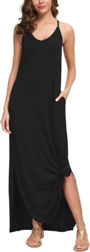 Vista 3 de GRECERELLE Vestido largo de verano para mujer, casual, holgado, para cubrir la playa, con bolsillo