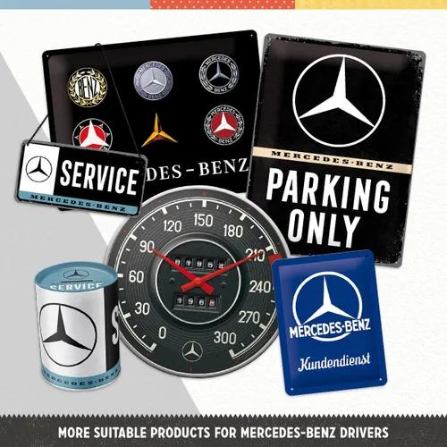 Vista 4 de Nostalgic-Art Cartel de hojalata retro, 7.9 x 11.8 pulgadas, Mercedes-Benz – Solo aparcamiento – Idea de regalo para los fanáticos de Mercedes-Benz