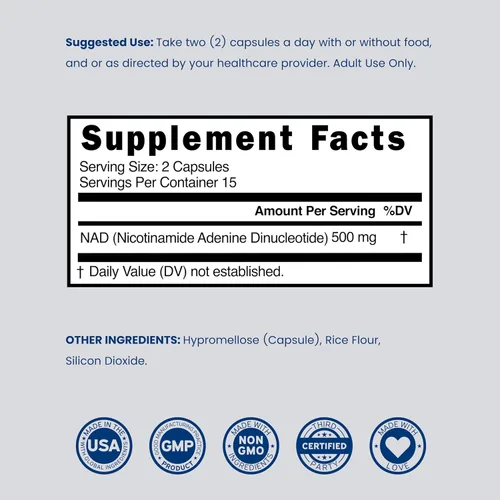 Vista 6 de Suplemento NAD (500 mg de 95% de NAD+ puro por porción), suplemento NMN, soporte de ribósido de nicotinamida NAD