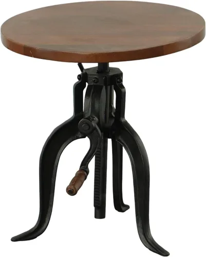 Vista 4 de Carolina Chair & Table Mesa auxiliar rústica con manivela ajustable de 18 pulgadas, base de hierro fundido para granja, sala de estar o dormitorio