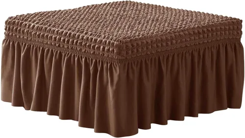 Vista 14 de NIDITW Funda otomana elástica de sirsaca gris con falda, rectangular, para almacenamiento, funda otomana con textura de burbujas 3D, fundas