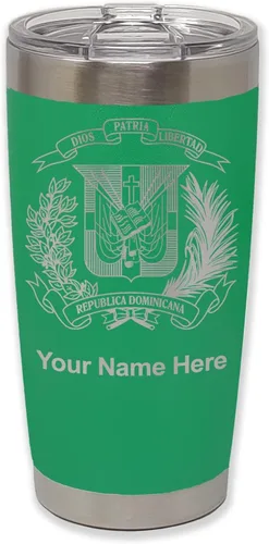 Vista 37 de LaserGram Taza aislada al vacío de 20 onzas, escudo de armas, República Dominicana, grabado personalizado incluido (gris)