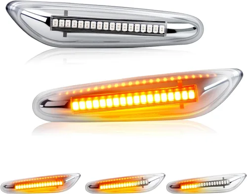 Vista 8 de D-Lumina Luces direccionales LED cromadas para BMW E90 E91 E92 E93 E46 E53 E60 E61 X3 E83 X1 E84 E81 E82 E87 E88, lente transparente ámbar lámparas