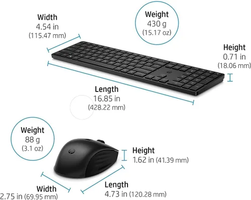Vista 4 de HP 650 Combo de Teclado y Mouse Inalámbricos - Inalámbrico 2.4Ghz, Receptor USB, Teclas de Bajo Perfil, +20 Teclas Programables, Ratón con DPI