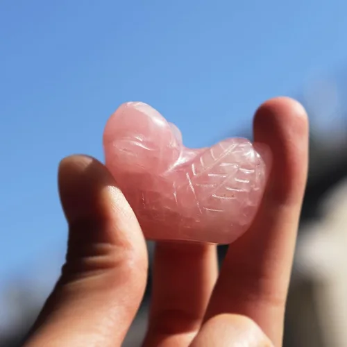 Vista 8 de Figura de cristal de cuarzo rosa con patos mandarinos en aventurina verde, figura de hoja de loto, regalos para el día de San Valentín
