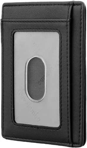 Vista 6 de Travelambo Bolsillo frontal Minimalista Cuero Slim Cartera RFID Bloqueo