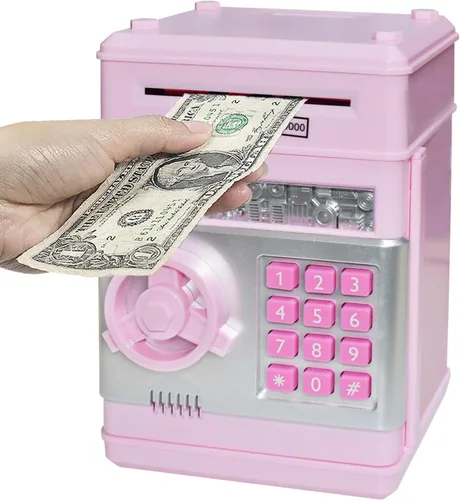 Vista 9 de HUSAN Alcancía para niños, código electrónico de contraseña, banco de dinero, cajero automático, caja de monedas para niños y niñas (negro)