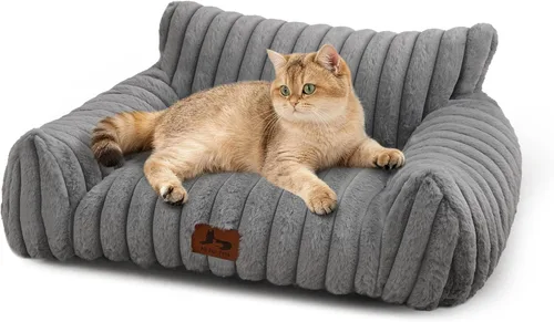 Vista 9 de Sofá de gato para mascotas, bonita cama para gatos de interior Crema