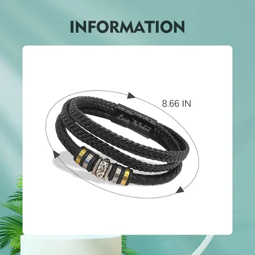 Vista 16 de Pulsera de cuero trenzado con texto en inglés «Love You Forever» para hombres y niños, pulsera inspiradora de acero inoxidable, pulsera de cuero